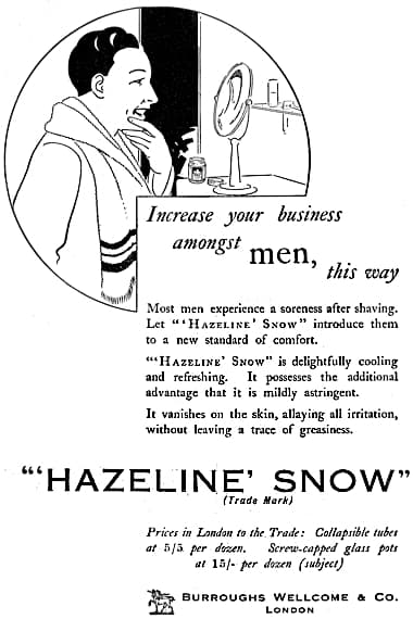1931 Trade advertisement for Hazeline Snow