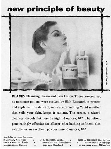 1954 Placid Cleansing Cream and Skin Lotion