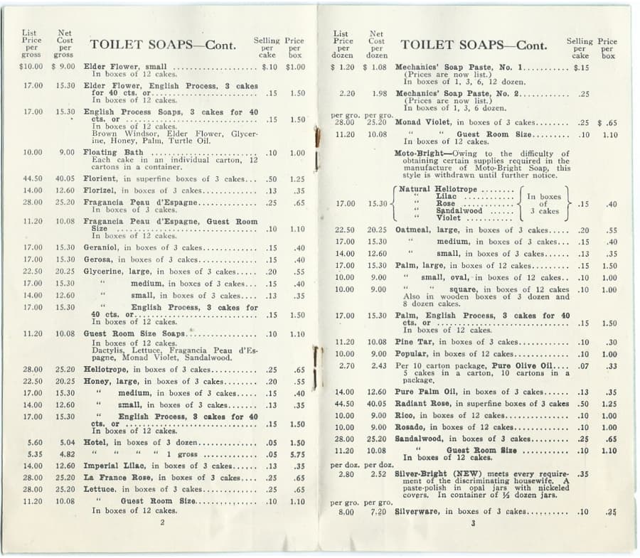 1917 Price List pages 2, 3