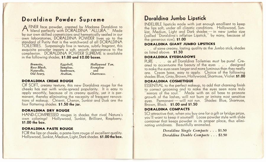 Doraldina presents fashions in cosmetics pages 8,9
