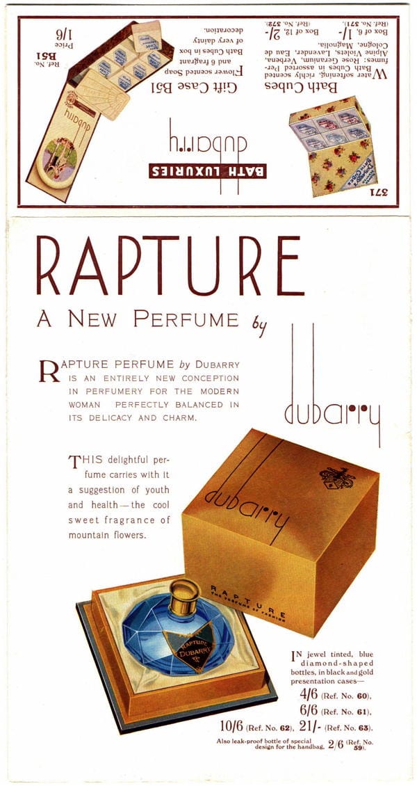 Rapture. A new perfume by Dubarry back cover with fold out