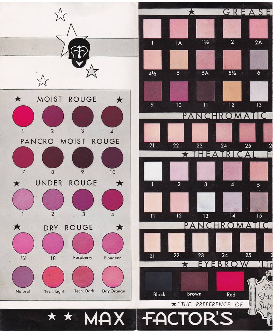 1933 Theatrical Make-up Color Chart panel 3