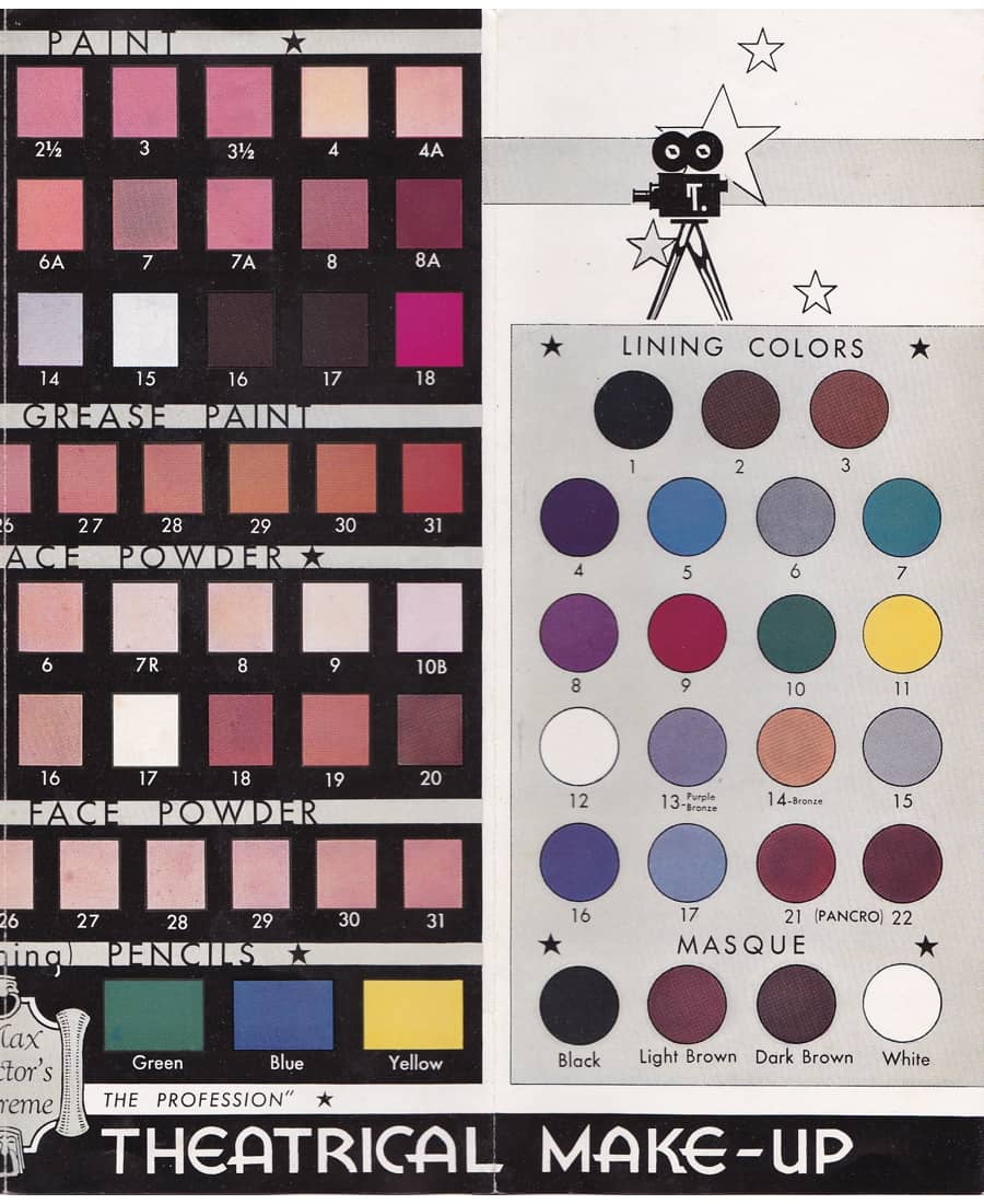 1933 Theatrical Make-up Color Chart panel 4