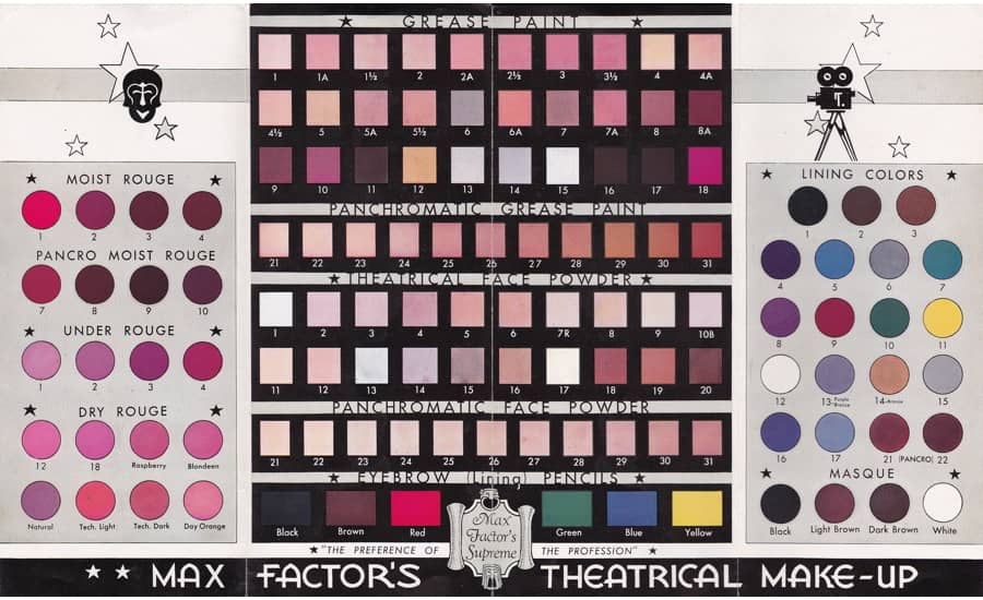 1933 Theatrical Make-up Color Chart side 2