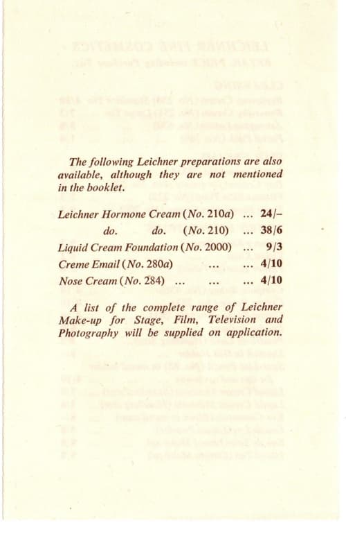 Leichner Price List side 2