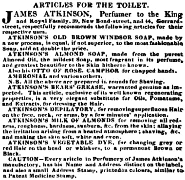 1830 Atkinsons Articles for the Toilet