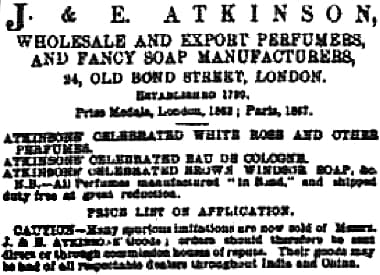 1871 Atkinsons perfumes and soaps, India