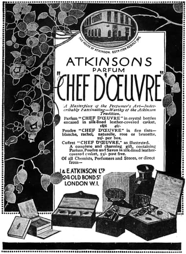 1919 Atkinson Chef D'Oeuvre Perfume, Poudre, and Savon