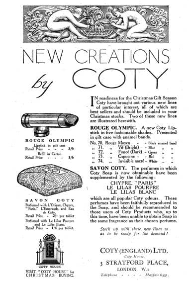 1927 British trade advertisement for Coty products