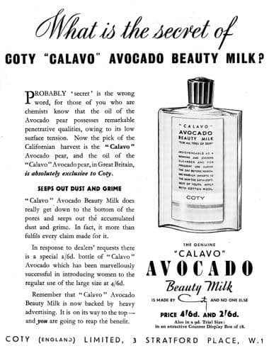 1939 Coty Avocado Beauty Milk