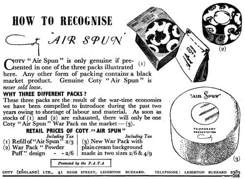 1944 Coty wartime packaging