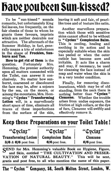 1913 Cyclax sun treatments
