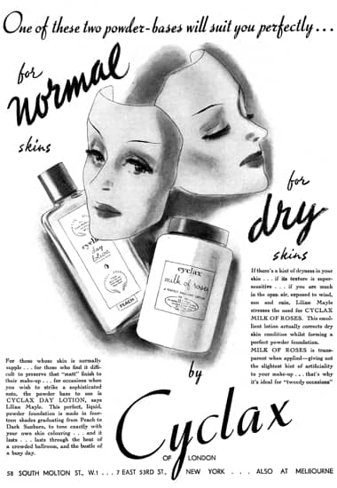 1938 Cyclax Day Lotion and Milk of Roses