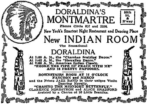 1917 Doraldina performing in the new Indian Room at Doraldinas Montmartre