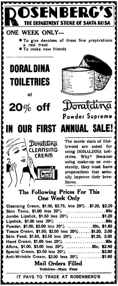 1936 Doraldina Toiletries sale following the death of Doraldina