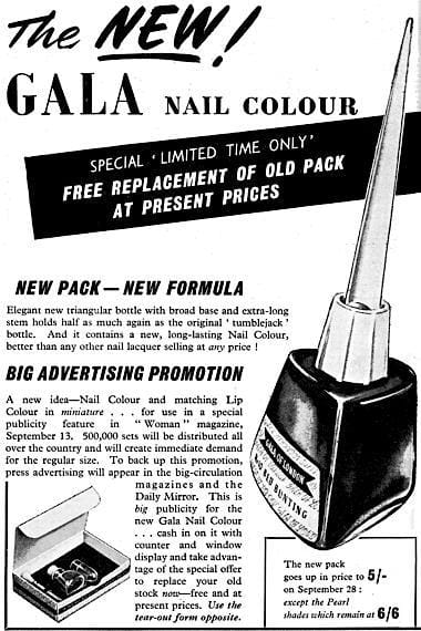 1952 Trade advertisment for new Gala Nail Polish