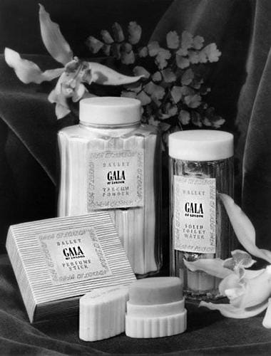 1952 Gala Talcum Powder, Solid Toilet Water, and Perfume Sticks