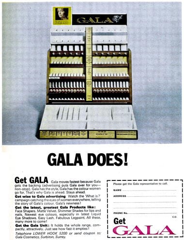 1967 Trade advertisment for Gala publicising a display stand