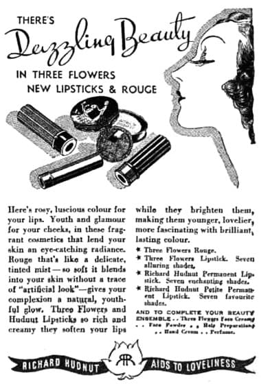 1937 Three Flowers lipsticks and rouge