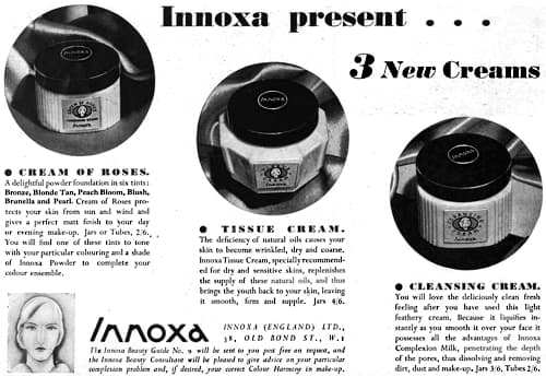 1930 Innoxa Cream of Roses, Tissue Cream, and Cleansing Cream