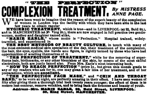 1905 Marie Earle complexion treatments