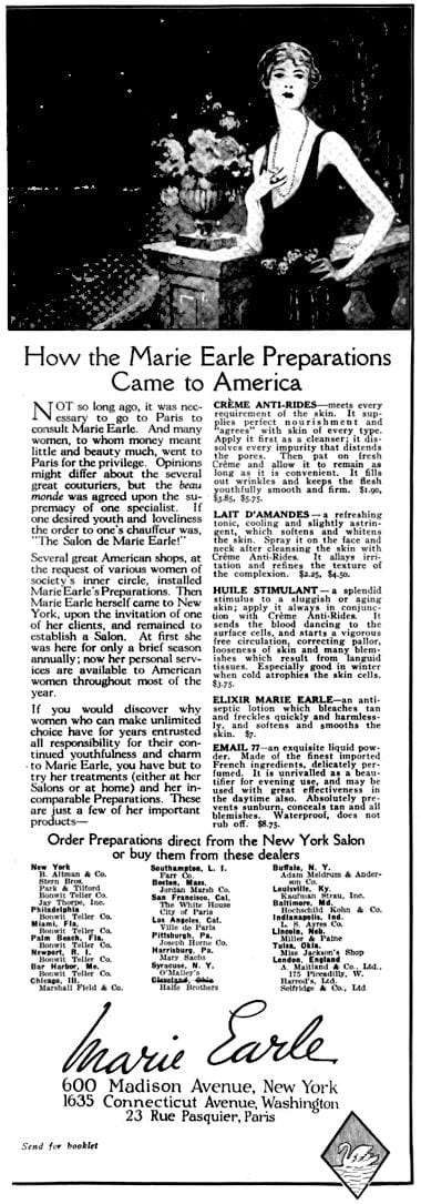 1922 How Marie Earle Preparations Came to America.