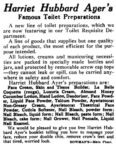 1916 Harriet Hubbard Ayer Toilet Preparations
