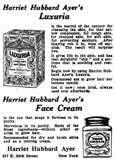 1922 Harriet Hubbard Ayer trade advertisement