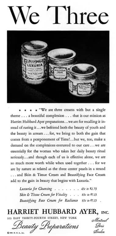 1935 Harriet Hubbard Ayer three face creams