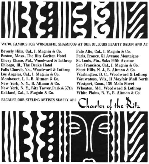 1961 A list of the Charles of the Ritz salons