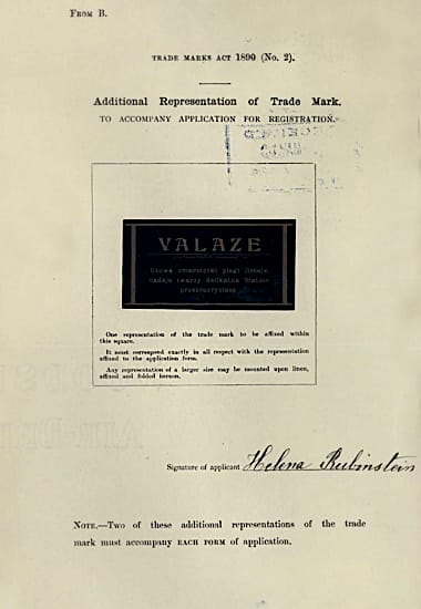1903 Part of the Australia trademark application for Valaze