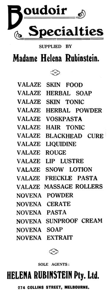 1914 Helena Rubinstein product list