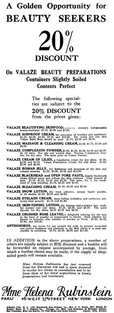 1920 Helena Rubinstein sale items
