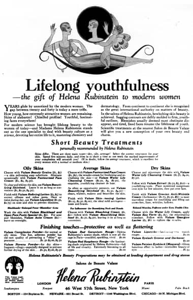 1925 Helena Rubinstein treatments for Oily Average and Dry skin types