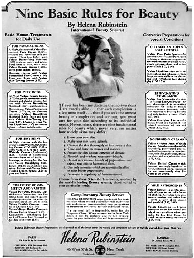 1927 Helena Rubinstein Nine Basic Rules for Beauty