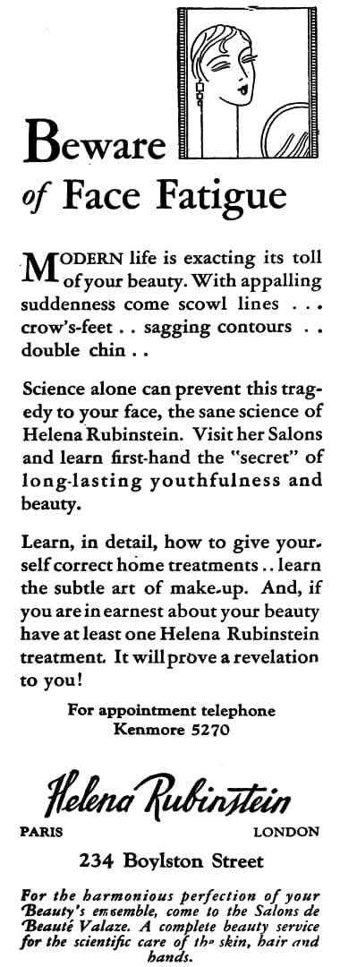 1928 Helena Rubinstein Beware of Face Fatigue