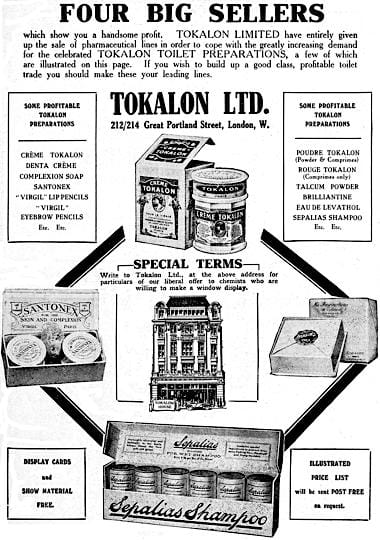 1916 Trade advertisement for Tokalon products