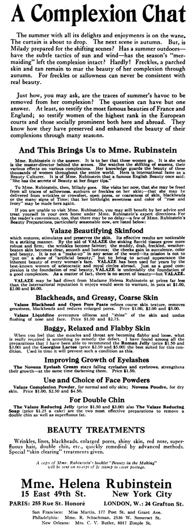 1916 Helena Rubinstein complexion treatments