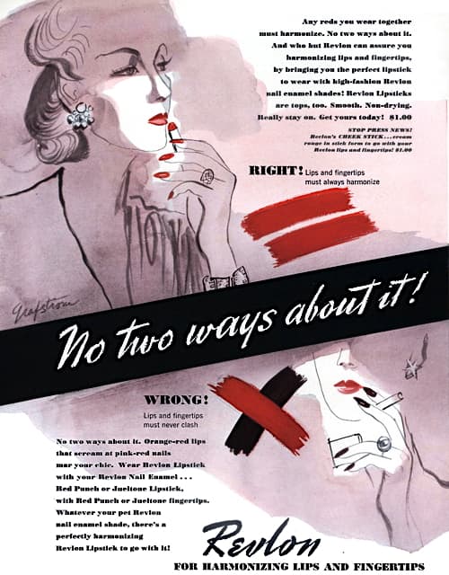 1940 Revlon for harmonizing lips and fingertips.