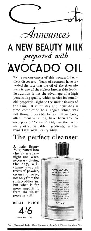 1936 Coty Avocado Beauty Milk