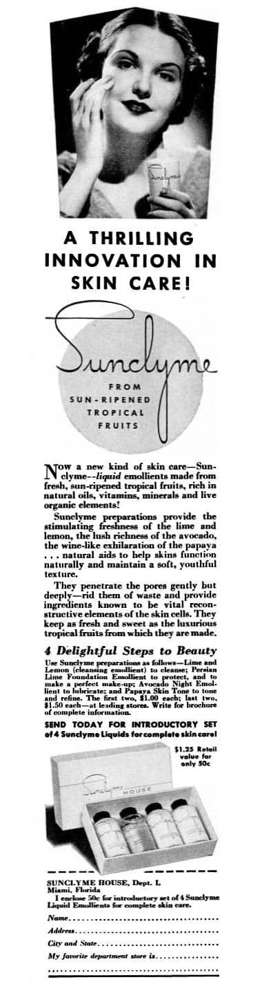 1937 Sunclyme cosmetics