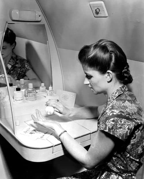 Arden products in a powder room of a BOAC Comet