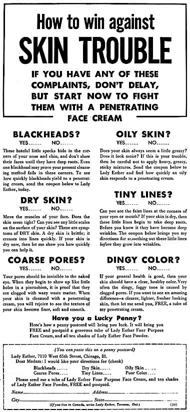 1938 Lady Esther skin troubles