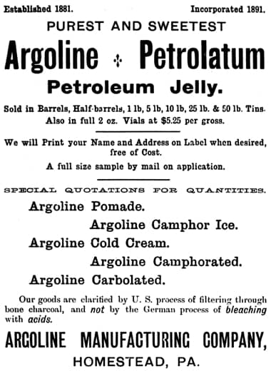 1891 Argoline Petroleum Jelly
