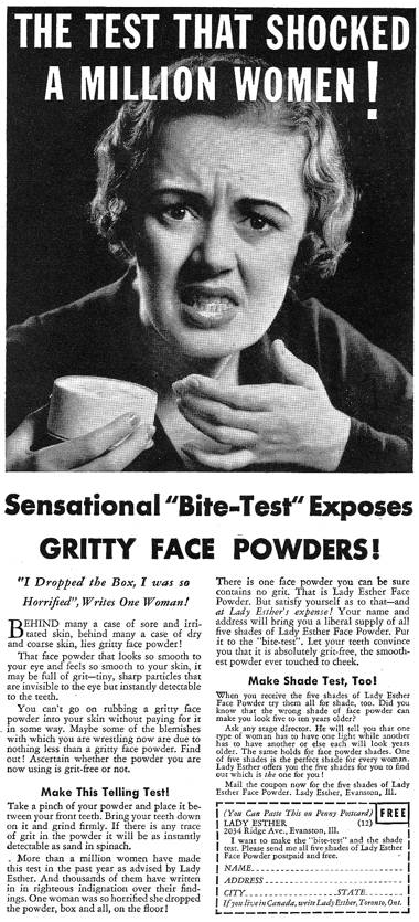 1935 Lady Esther bite test