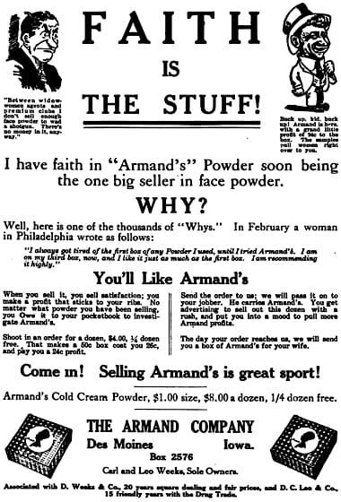 1918 Trade advertisement for Armand Complexion Powder