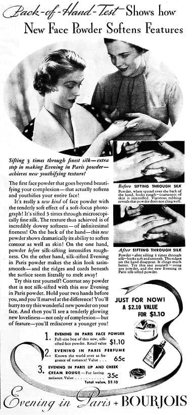 1935 Bourjois hand-test for face powder