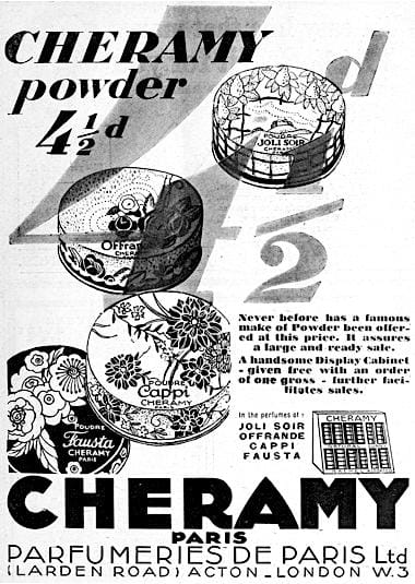 1929 Trade advertisment for Cheramy Face Powders