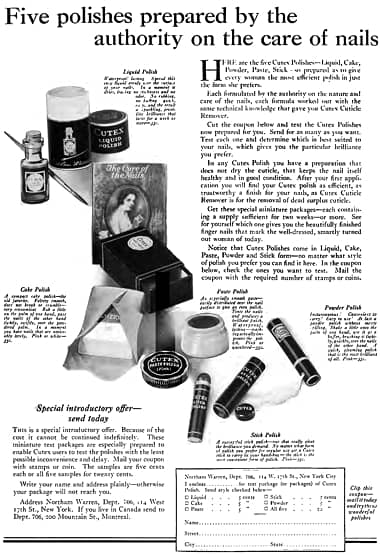 1921 Cutex five polishes