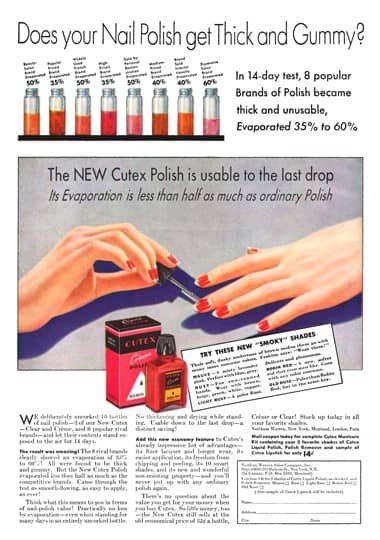 1936 Cutex nail polish comparison